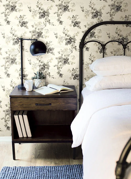 Heirloom Rose Wallpaper in Grey and Neutrals from the Magnolia Home Collection