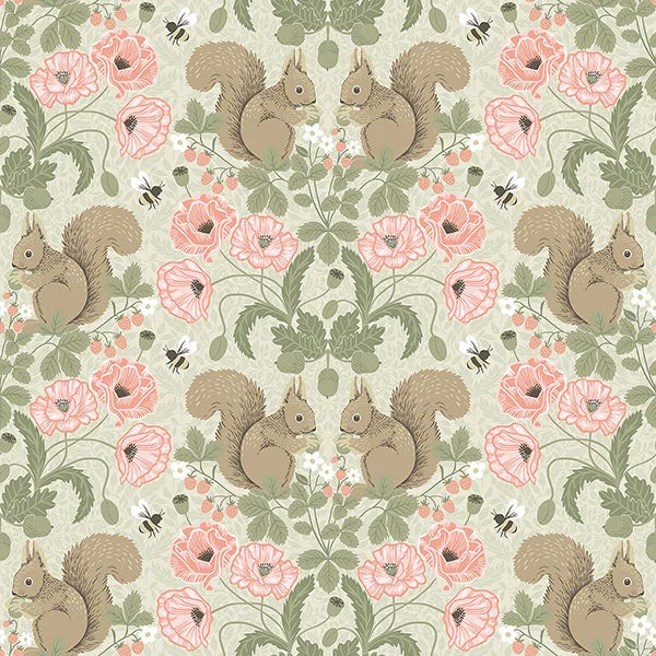 Kurre Pink Woodland Damask Wallpaper