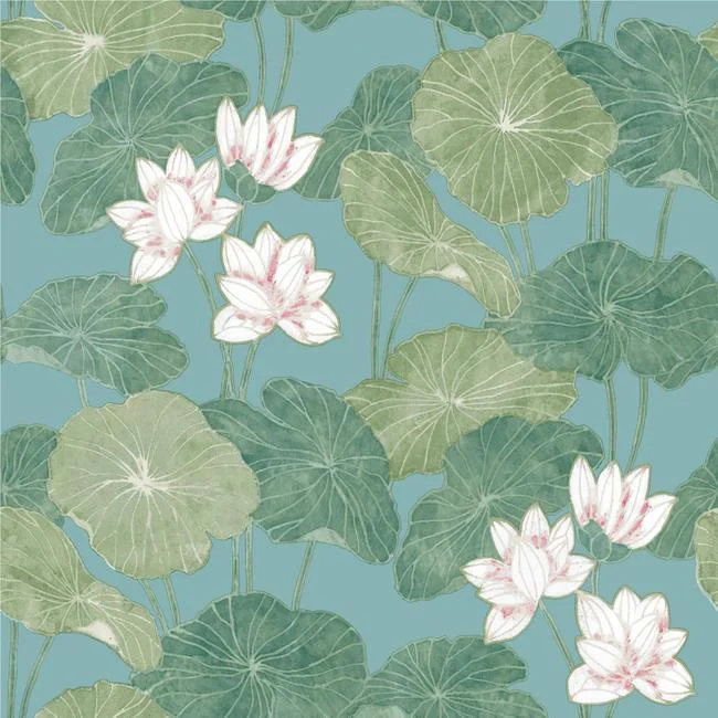 Lily Pad Peel & Stick Wallpaper in Blue and Green