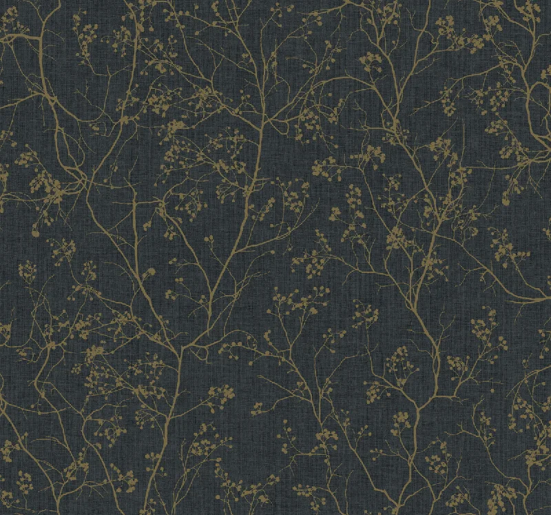 Luminous Branches Wallpaper in Black/Gold