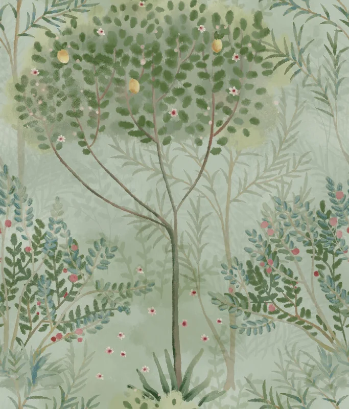 Orchard Wallpaper in Green from the Mediterranean Collection