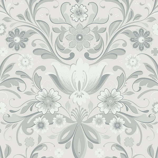 Ostanskar Light Grey Retro Floral Wallpaper