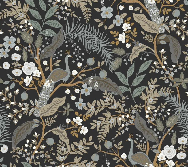 Peacock Garden Peel & Stick Wallpaper in Black