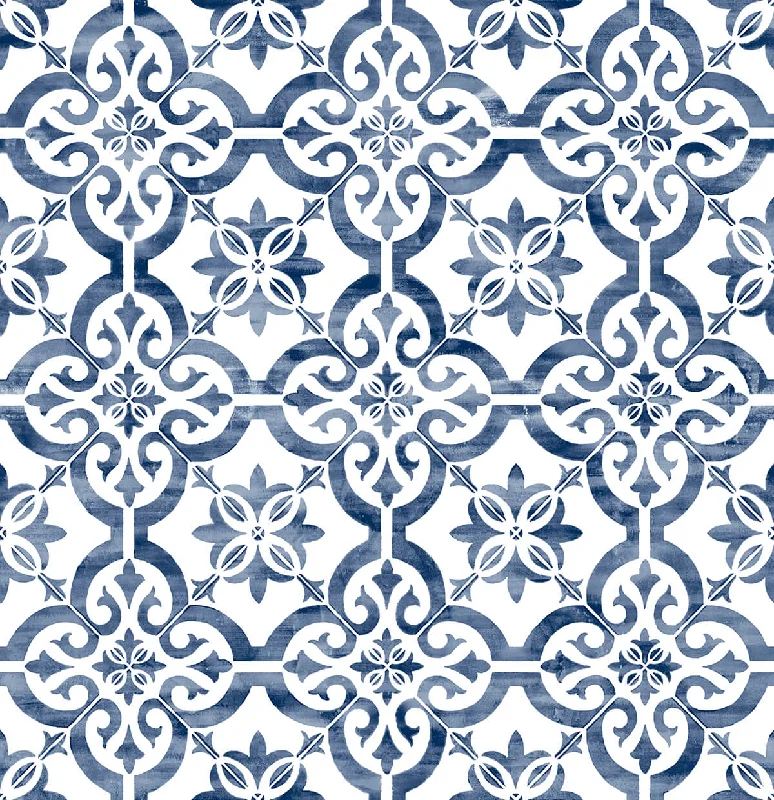 Porto Tile Peel & Stick Wallpaper in Riviera Blue from the Luxe Haven Collection