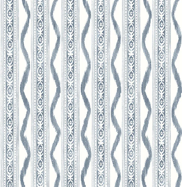 Rhys Blue IKAT Stripe Wallpaper