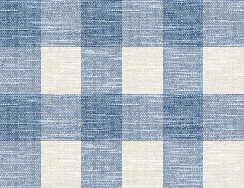 Rugby Gingham Wallpaper in Coastal Blue and Ivory from the Luxe Retreat Collection