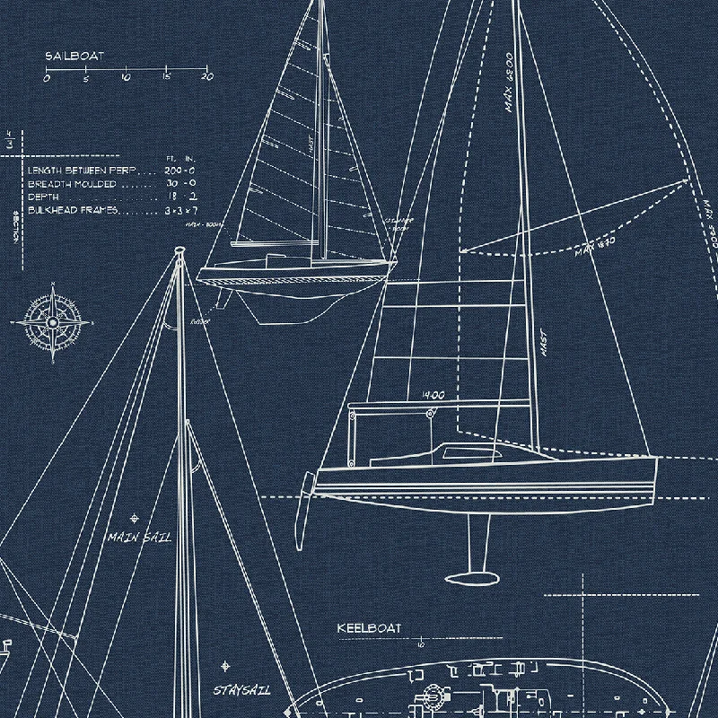 Sail Away Wallpaper in Navy Blue from Etten Gallerie Collection