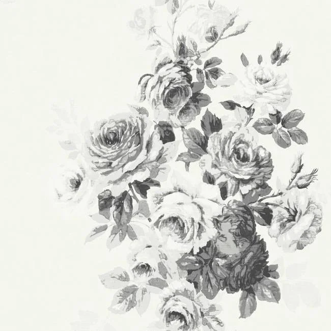 Tea Rose Wallpaper in White and Black from Magnolia Home Vol. 2