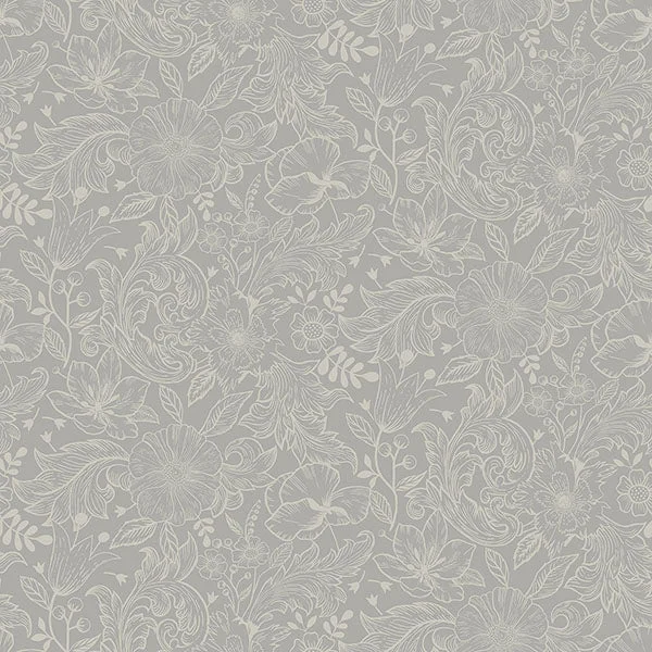 Wilma Grey Floral Block Print Wallpaper