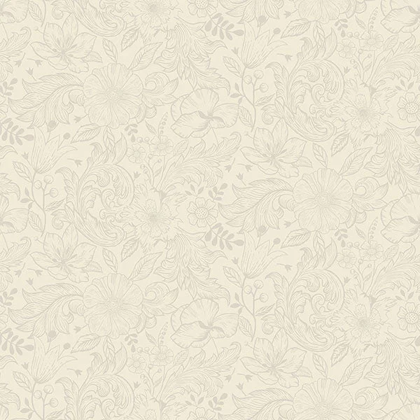 Wilma White Floral Block Print Wallpaper