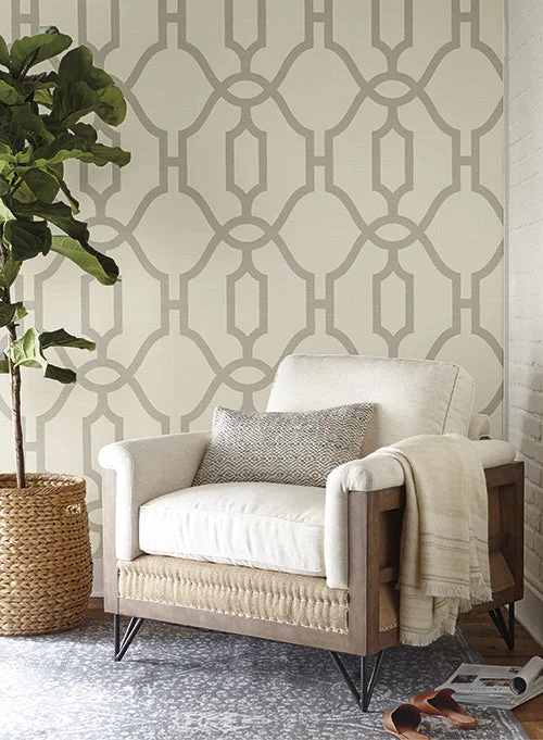 Woven Trellis Wallpaper in Quarry Grey on Cream from Magnolia Home Vol. 2